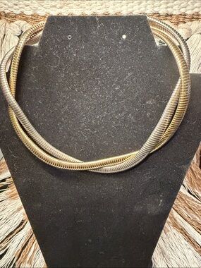 Gold and Silver Twisted Tubular Statement Necklace